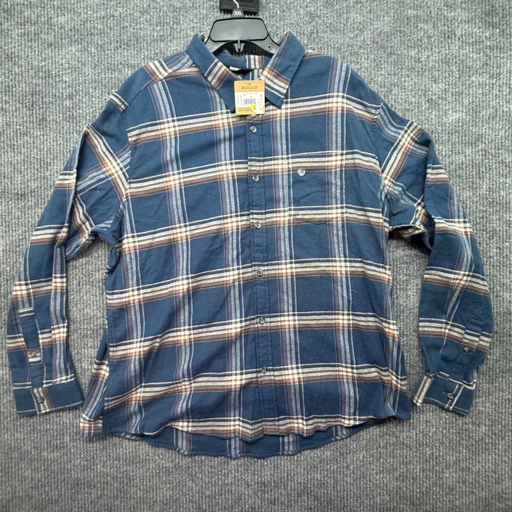 Eddie Bauer Flannel Shirt Mens XXL Blue NWT Field Flex Plaid Button Down